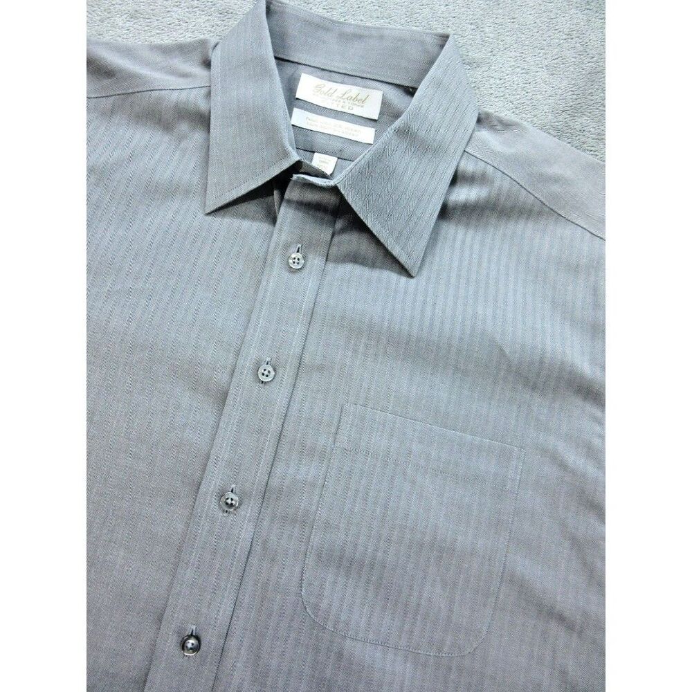 Roundtree & Yorke Gold Label Shirt Men's Sz. 16.5 34 Fitted Gray Non-Iron
